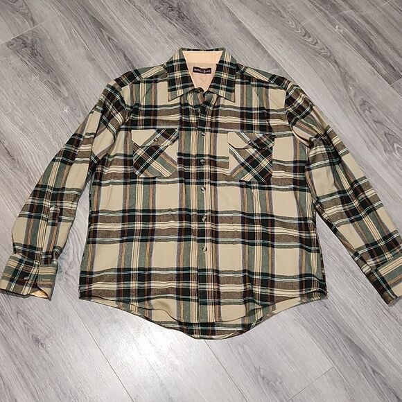 Vintage Green & Tan NW Territory Plaid Flannel Shirt - Picture 1 of 6